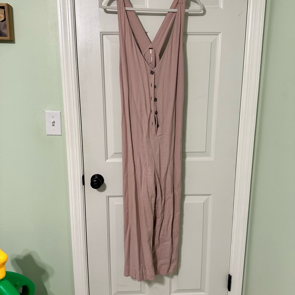 Pink Button-Front Jumpsuit